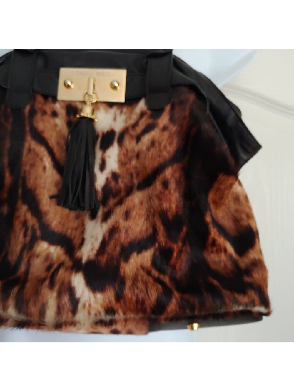 Paolo Masi Italian Leather Calf Hair Animal Print Handbag Mob Wife Loud Luxury - Picture 5 of 16